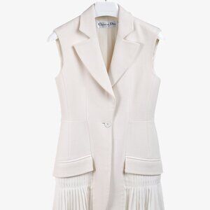 Christian Dior Tailored Wool and Silk Cream Pleated Tunic Vest